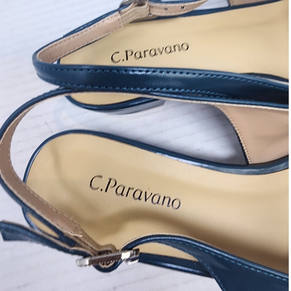 C.Paravano Teal Leather Slingback Mary Jane Block Heel Pumps Womens Size 8 NEW - Picture 7 of 12